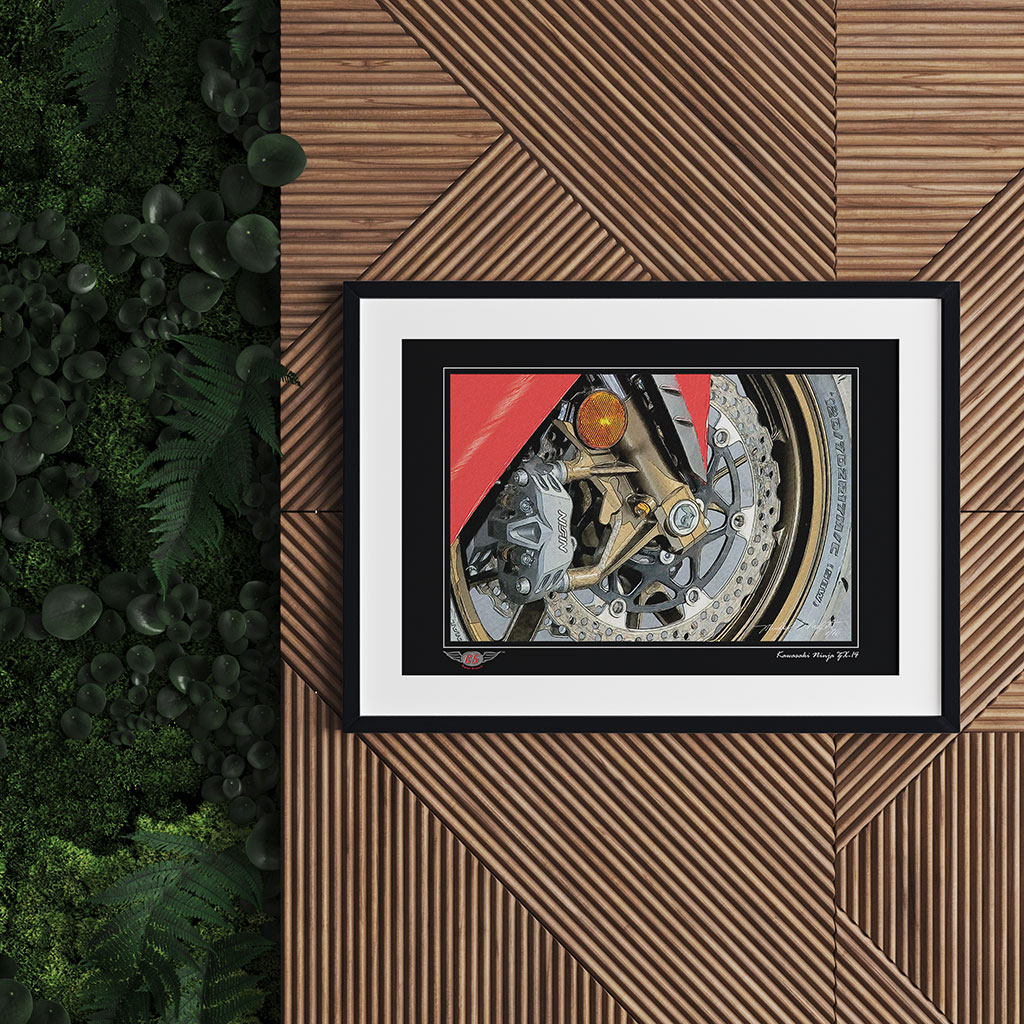 Framed print of C5 Artwork's limited edition Ninja motorcyle print.