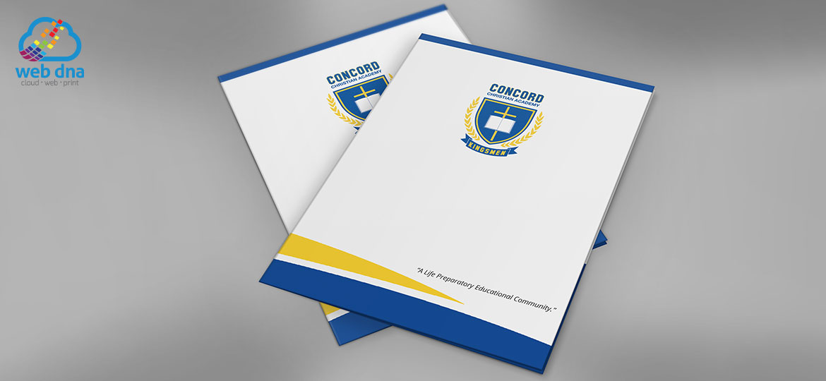 School pocket folders designed by Web DNA for Concord Christian Academy.