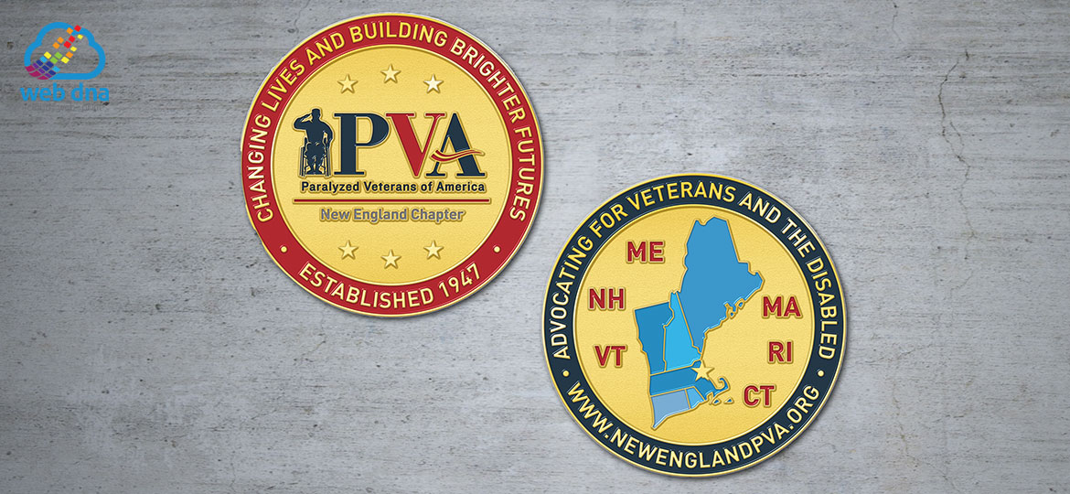 Military challenge coin designed by Web DNA for New England Paralyzed Veterans of America.