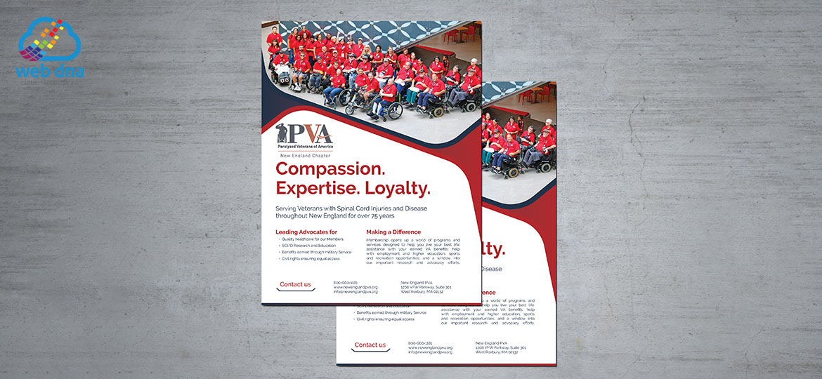 Advertising flyer designed by Web DNA for New England Paralyzed veterans of America.