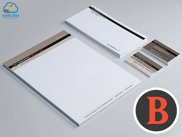 Business stationary consisting of business cards, letterhead and envelopes designed by Web DNA for Borchers Trust Law firm.