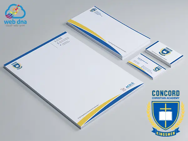 Business cards, letterhead, and envelopes designed by Web DNA for Concord Christian Academy.