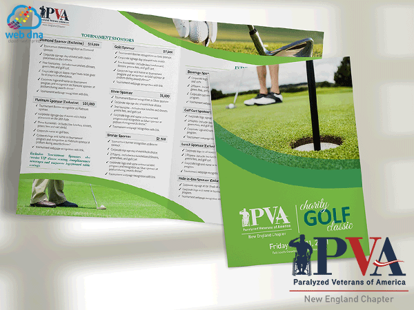 Bifold Golf tournament sponsorship brochure designed by Web DNA for New England Paralyzed Veterans of America