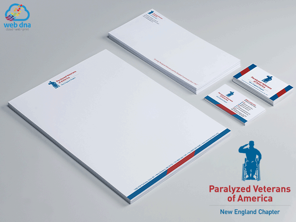 Business cards, letterhead, and envelopes design by Web DNA for Nonprofit veterans organization.