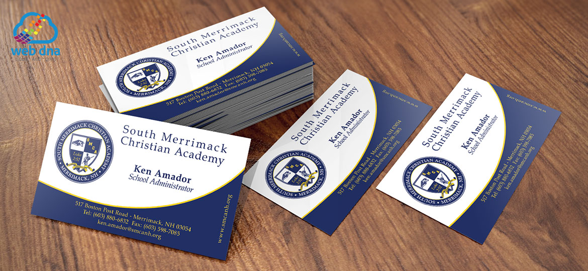 Business cards designed by Web DNA for South Merrimack Christian Academy.